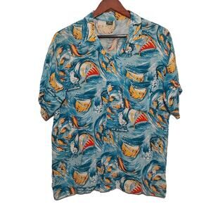 Guagom mens button up shirt size M blue short sleeve island sailboat